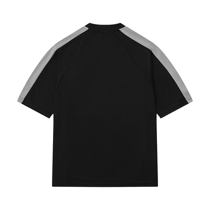 Men's Hip Hop Streetwear T-Shirt with Letter Print and Contrast Stripes – Urban Style Short Sleeve Shirt