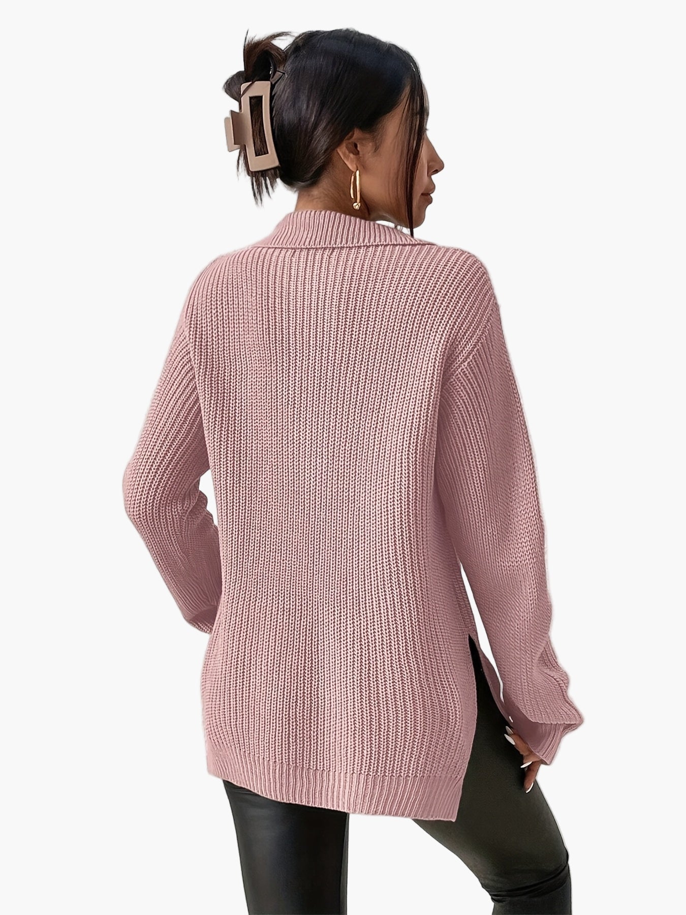 Women's knitted sweater with zipper and high collar – fashionable oversized sweater for autumn and winter