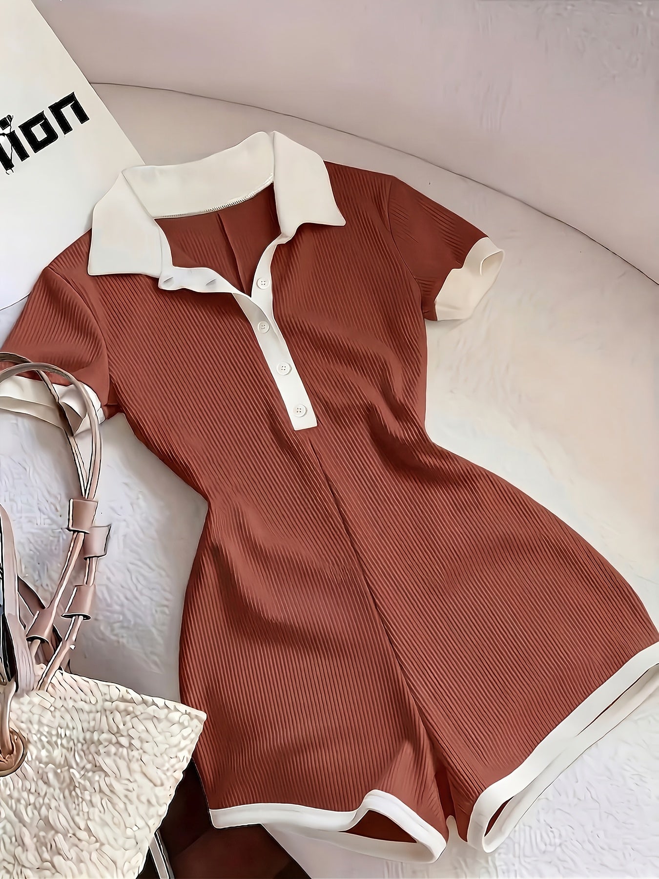 Damen Poloshirt Overall – Eleganter Sommer Jumpsuit mit Knopfleiste und Kurzarm