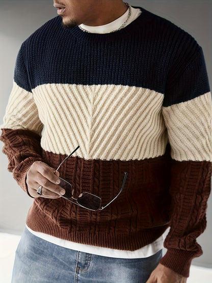 Men's color-block rib-knit crew-neck sweater