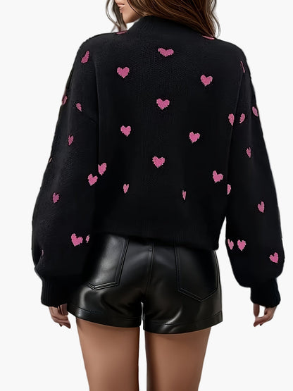 Women's Sweater with Heart Pattern in Elegant Style – Perfect for Everyday and Going Out