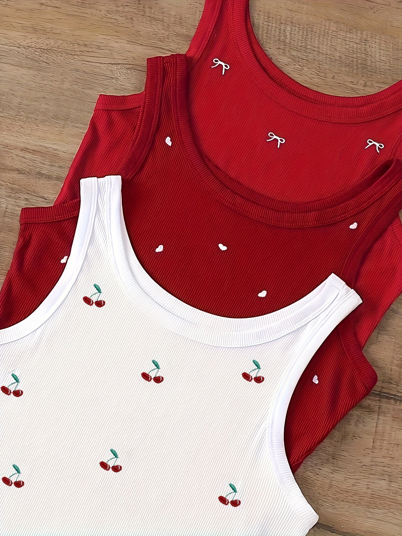 Women's Crop Top with Cherry Embroidery and Denim Shorts – Summer Casual Outfit