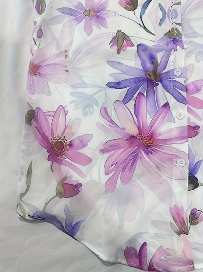 Women's Blouse with Floral Pattern – Elegant Long-Sleeve Shirt Blouse for Spring and Summer, Casual & Office
