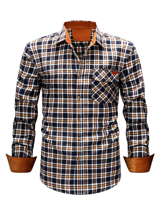 Men's Casual Checkered Shirt – Modern Casual Shirt with Chest Pocket and Contrast Details, Long Sleeve, Regular Fit, Perfect for Everyday & Weekend