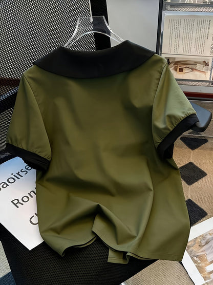 Women's blouse with vintage collar and button placket – elegant casual style for office & everyday wear