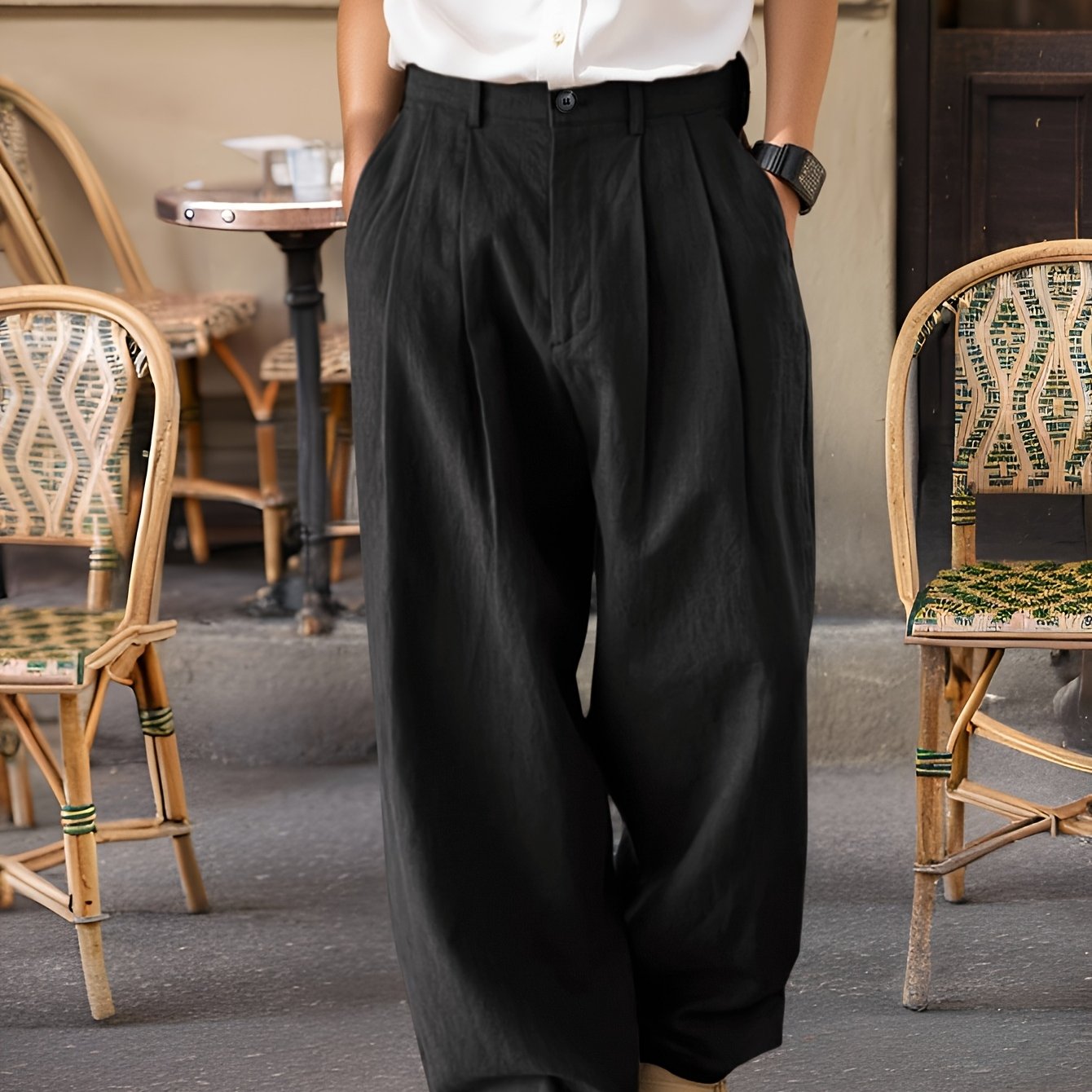 Men's Wide Pleated Trousers – Elegant Vintage Style for Everyday and Leisure Wear