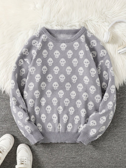 Unisex skull crew-neck long-sleeve knit sweater