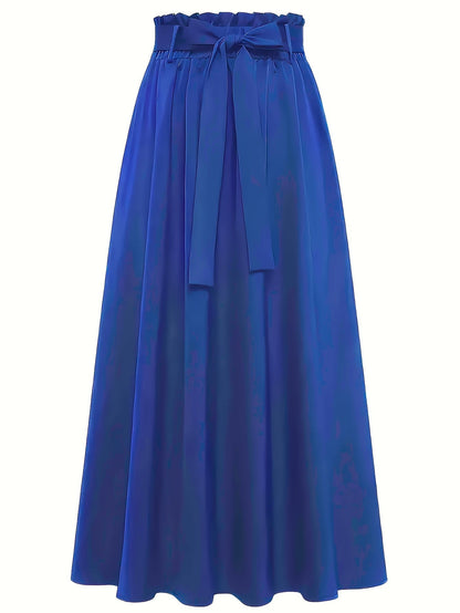 Women's Maxi Skirt with High Waist and Bow – Elegant Casual Skirt for Spring and Summer
