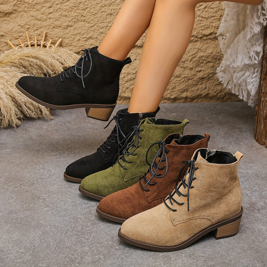 Women's lace-up ankle boots with block heels and a zipper