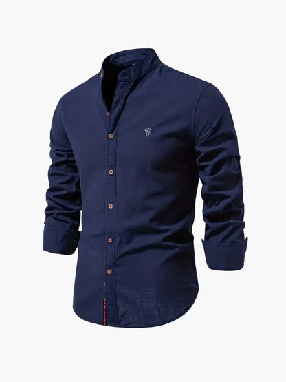 Men's Standing Collar Long-Sleeve Shirt – Contemporary Work and Leisure Shirt, Slim Fit, Refined
