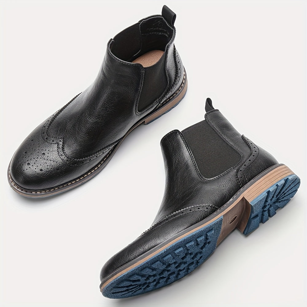 Brown Men's Chelsea Boots with Brogue Design and Elastic Inserts