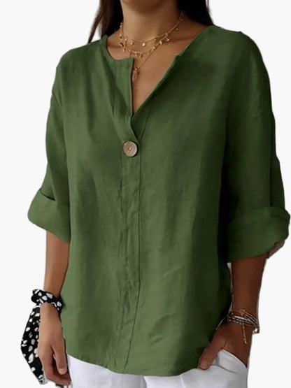 Women's blouse casual loose fit with V-neck and button – perfect for everyday and leisure