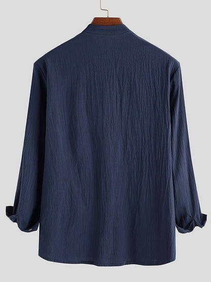 Men's Long Sleeve Henley Shirt with Stand Collar – Modern Casual Style for Everyday and Vacation