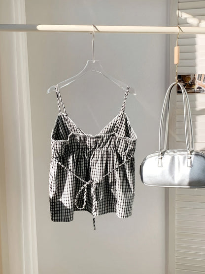 Women's Vintage-Style Checkered Strap Top for Casual and Summer Wear