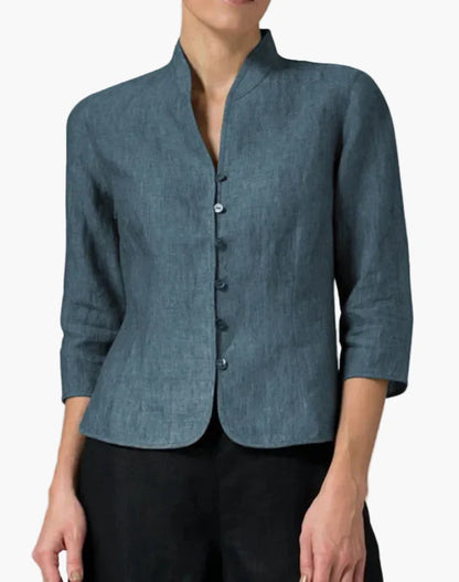 Women's Jacket with Standing Collar and Three-Quarter Sleeves – Elegant Work and Leisure Look