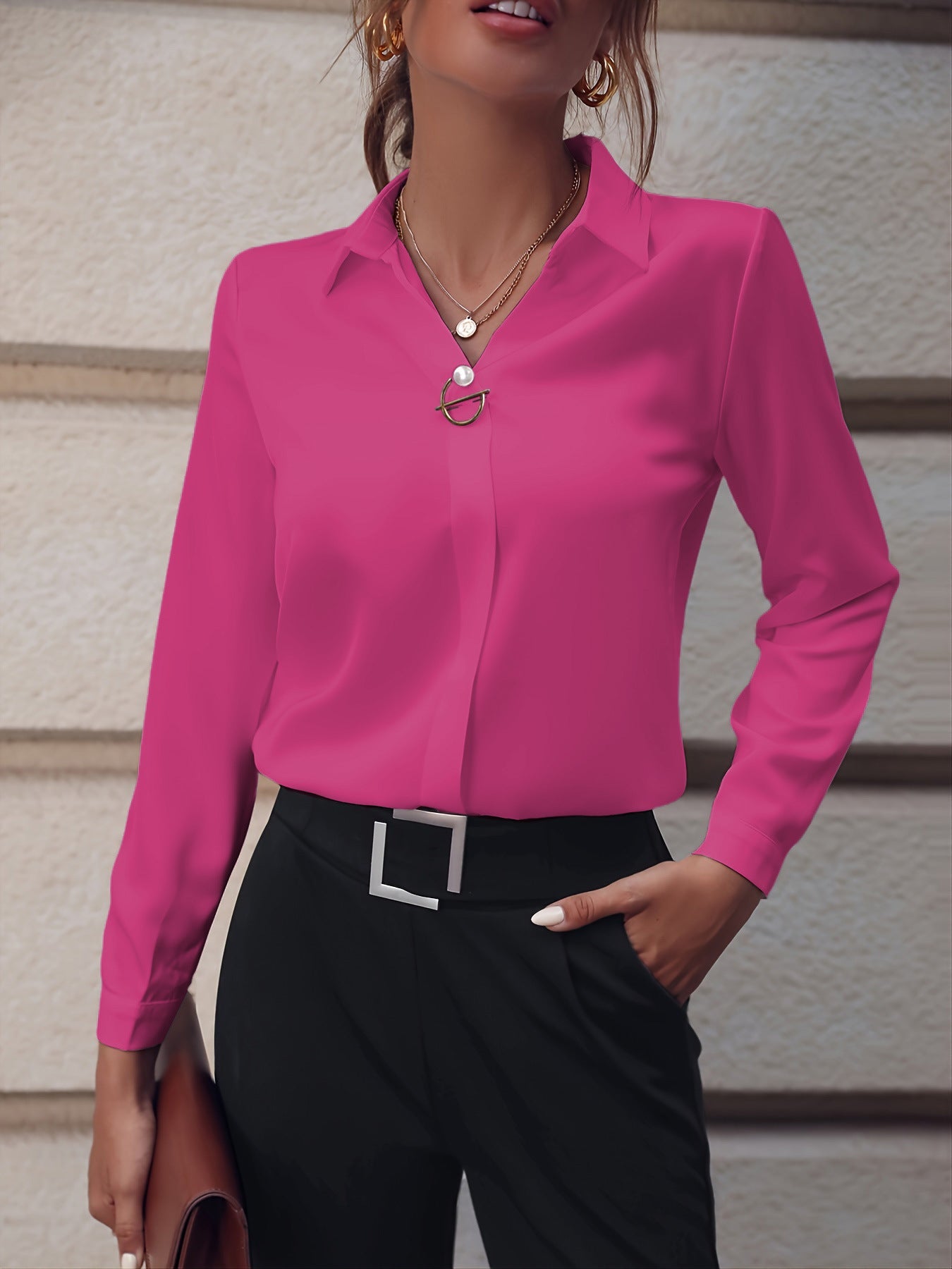 Damen Elegante Slim Fit Langarm Business Bluse – Stilvolle Büro- und Freizeitmode