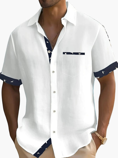 Men's Summer Short-Sleeve Casual Shirt with Contrast Details – Perfect for Vacation & Everyday Wear