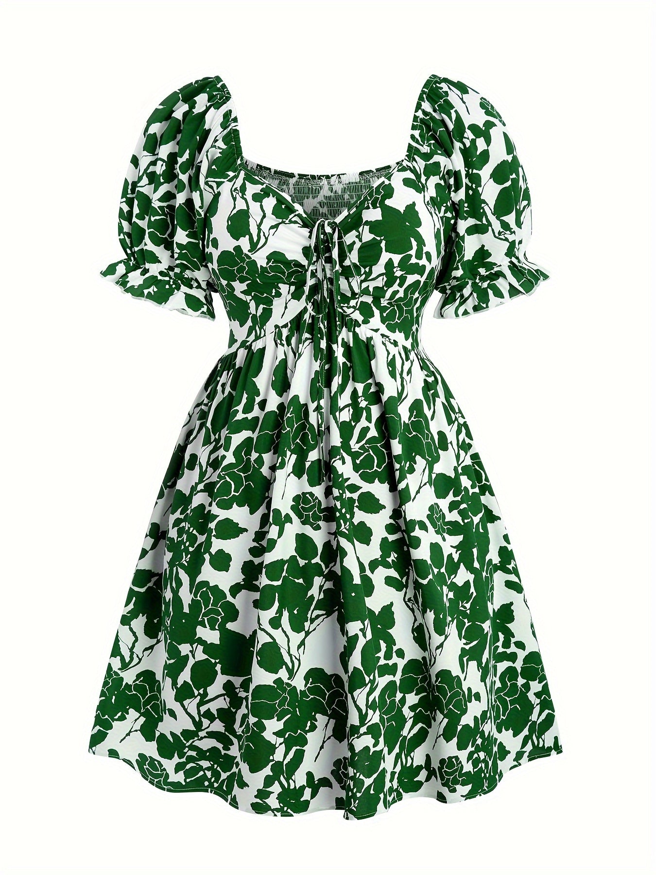 Women's Summer Dress Elegant with Floral Pattern and Puff Sleeves, Fit & Flare, Perfect for Vacation and Leisure