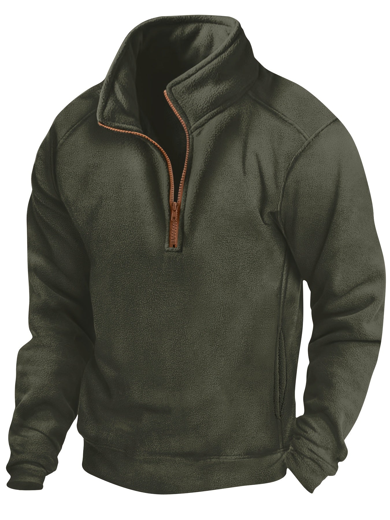 Fleece Pullover Herren Stehkragen Halb-Reißverschluss Langarm