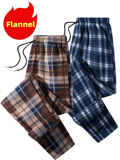 Men's plaid jogger pants, fleece look, elastic waistband