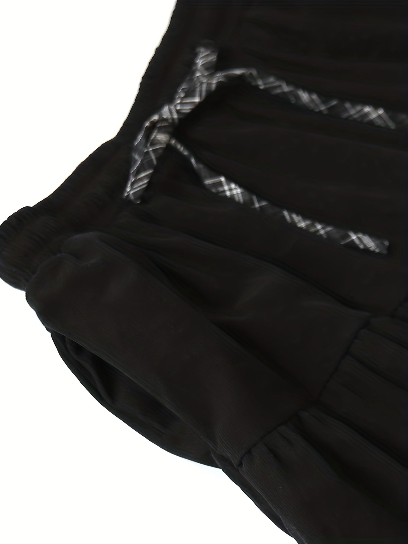 Women's floor-length tiered skirt with a checked underskirt and drawstring