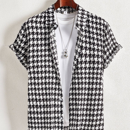 Men's Short-Sleeve Casual Shirt with Modern Geometric Pattern – Stylish Resort Shirt for Summer and Vacation