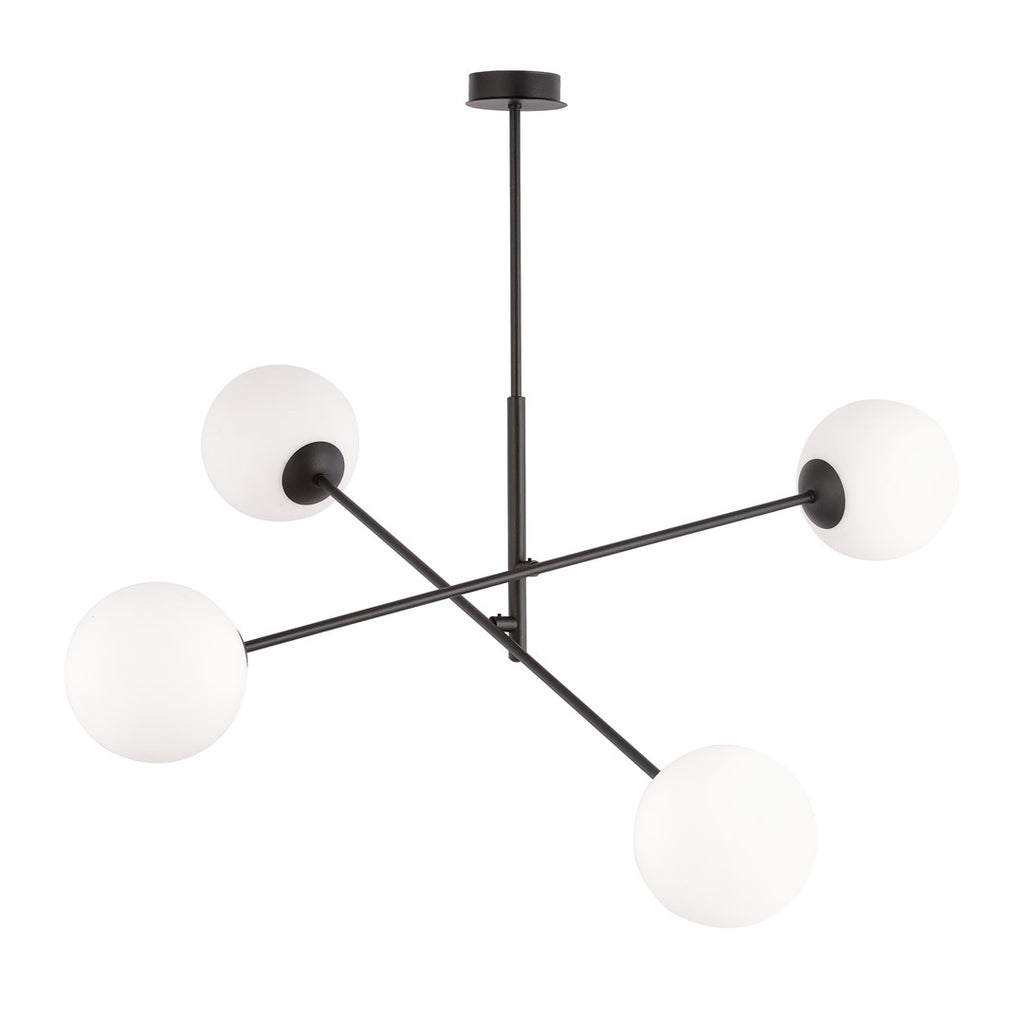Hanglamp gepoedercoat staal en glas Linear zwart/opaal, 4 lichtpunten E14 – 102 x 51 cm, eettafel en kookeiland