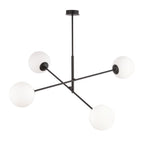 Hanglamp gepoedercoat staal en glas Linear zwart/opaal, 4 lichtpunten E14 – 102 x 51 cm, eettafel en kookeiland