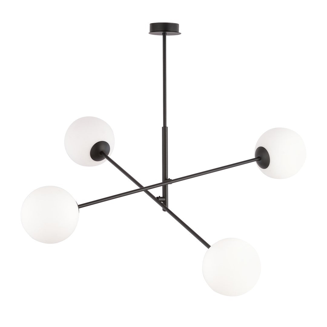 Hanglamp gepoedercoat staal en glas Linear zwart/opaal, 4 lichtpunten E14 – 102 x 51 cm, eettafel en kookeiland