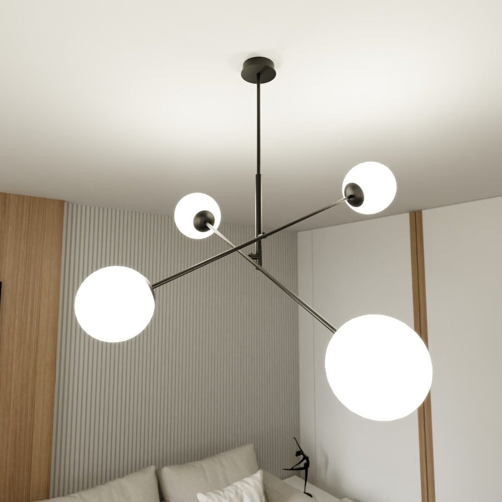 Hanglamp gepoedercoat staal en glas Linear zwart/opaal, 4 lichtpunten E14 – 102 x 51 cm, eettafel en kookeiland