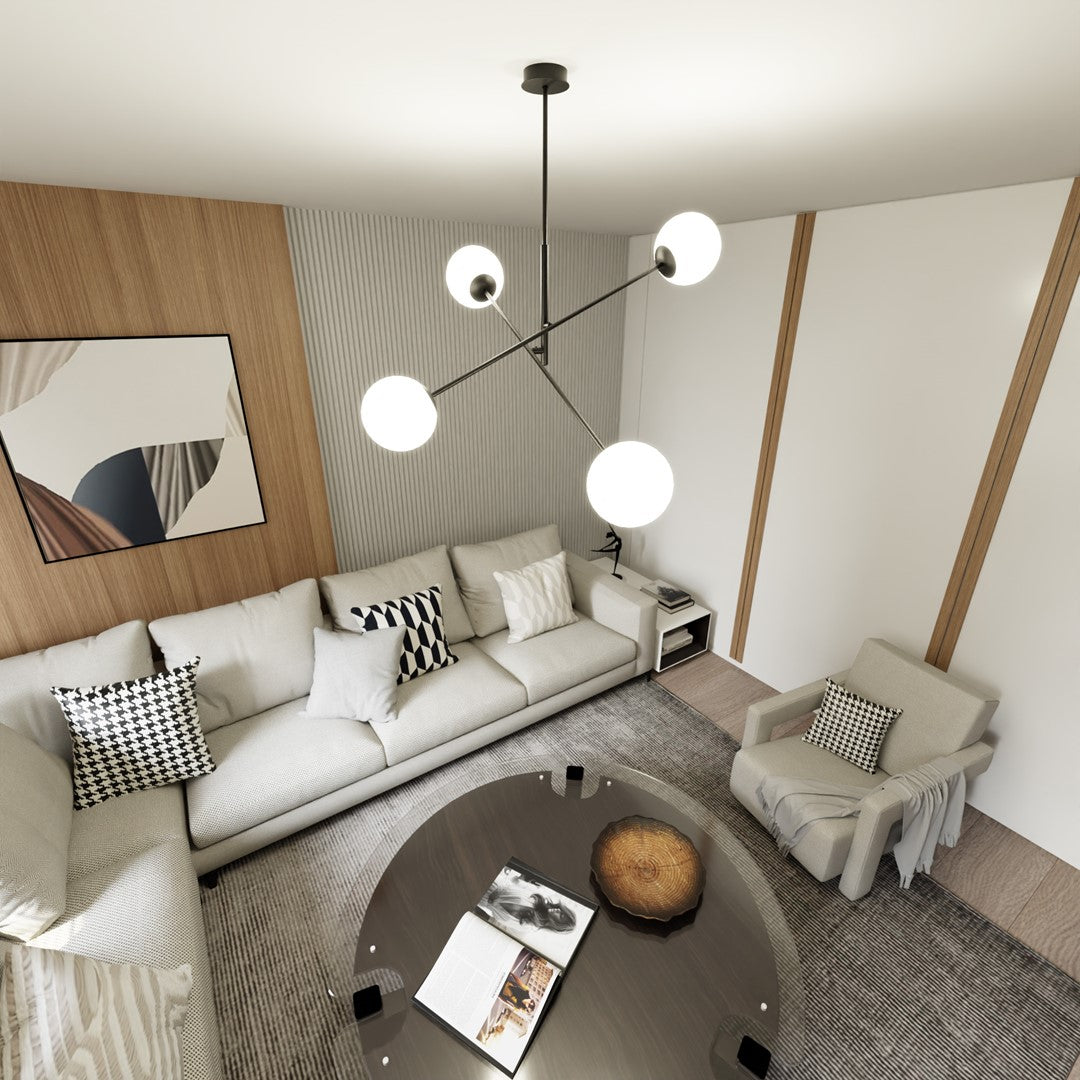 Hanglamp gepoedercoat staal en glas Linear zwart/opaal, 4 lichtpunten E14 – 102 x 51 cm, eettafel en kookeiland