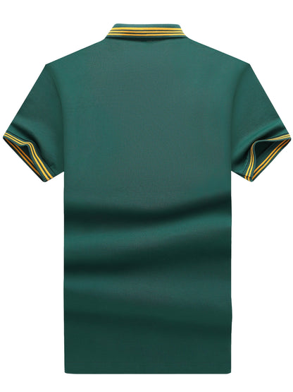 Men's Polo Shirt with Striped Collar and Embroidery – Sporty-Elegant Casual Style