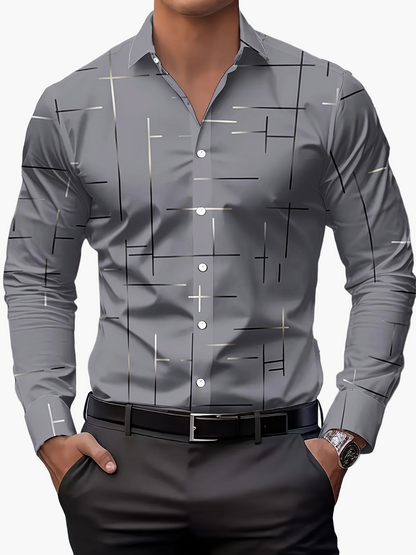 Herren Modernes Business-Freizeithemd mit Geometrischem Print – Stilvolles Langarmhemd für Büro & Alltag