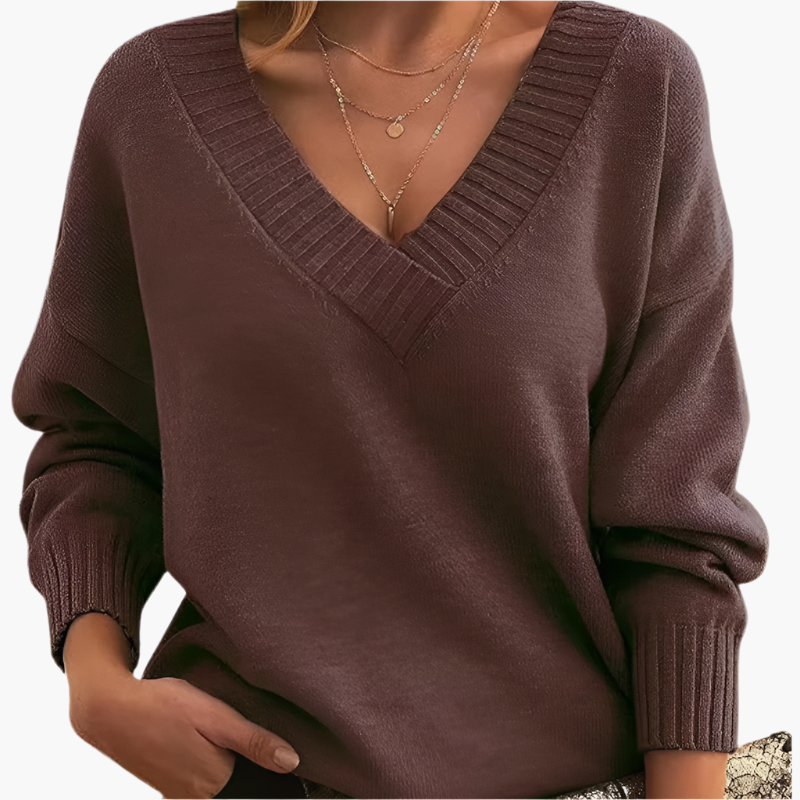 Damen Pullover mit V-Ausschnitt – Eleganter Strickpullover für Büro, Freizeit & Winter