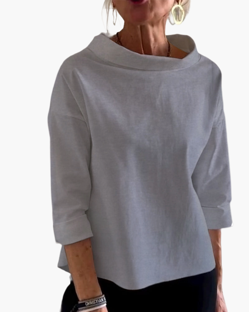 Women's Modern Top with High Collar and Three-Quarter Sleeves – Office & Everyday