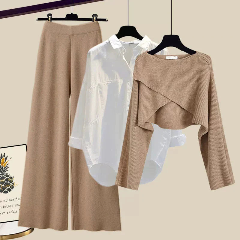 Women's Three-Piece Long Sleeve Set – Modern Casual Outfit for Everyday and Home