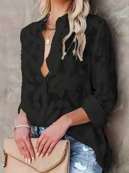 Women's blouse with floral texture and modern cut – stylish casual and office wear