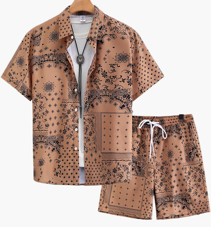Men's Summer Casual Set – Short-Sleeve Shirt and Shorts with Paisley Pattern, Perfect for Everyday & Vacation