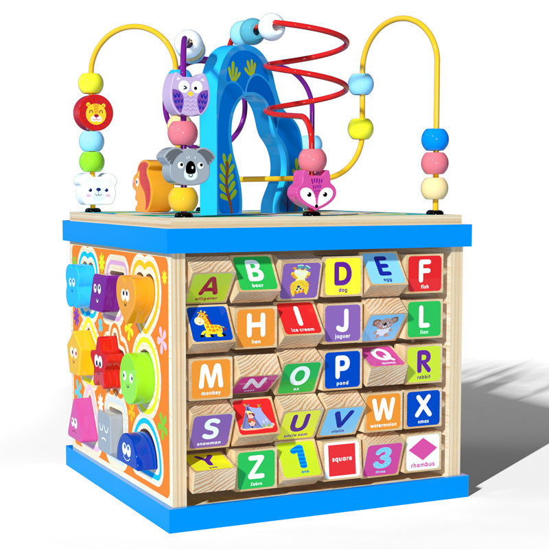 Multifunctional motor skills toy learning cube for children – alphabet, animals, shapes & numbers – educational toy