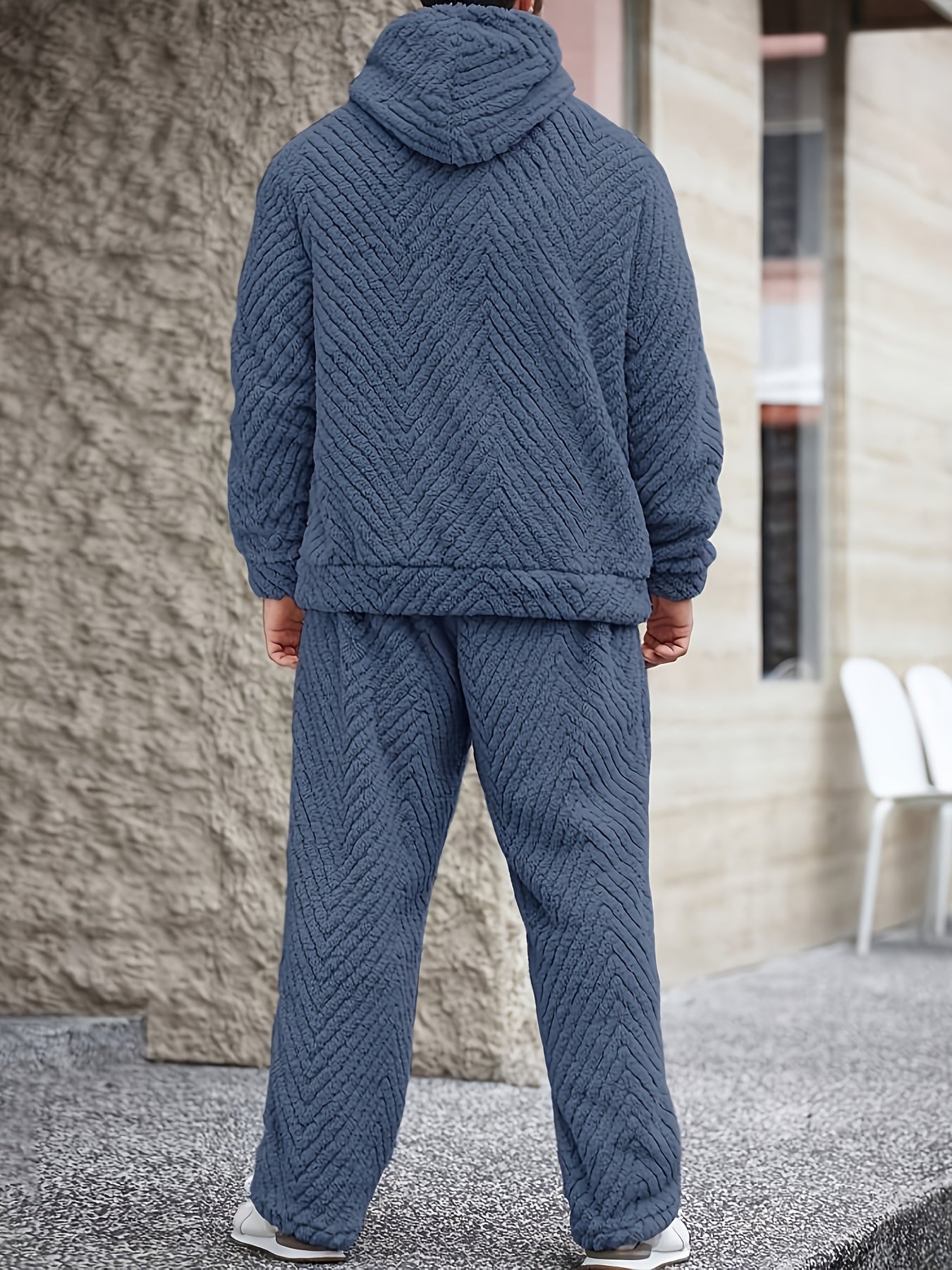 Men's Lounge Set Sherpa Hoodie & Herringbone Pants