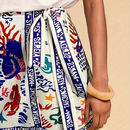 Damen Wickelrock mit Meeresmotiven und folkloristischem Print – Modischer Minirock für Sommer und Freizeit