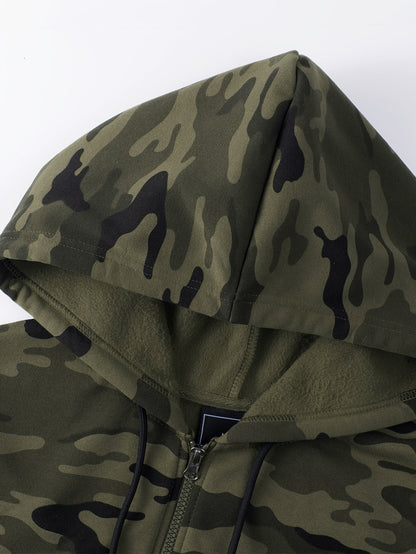 Men's camouflage tracksuit set, hooded jacket & pants, khaki green