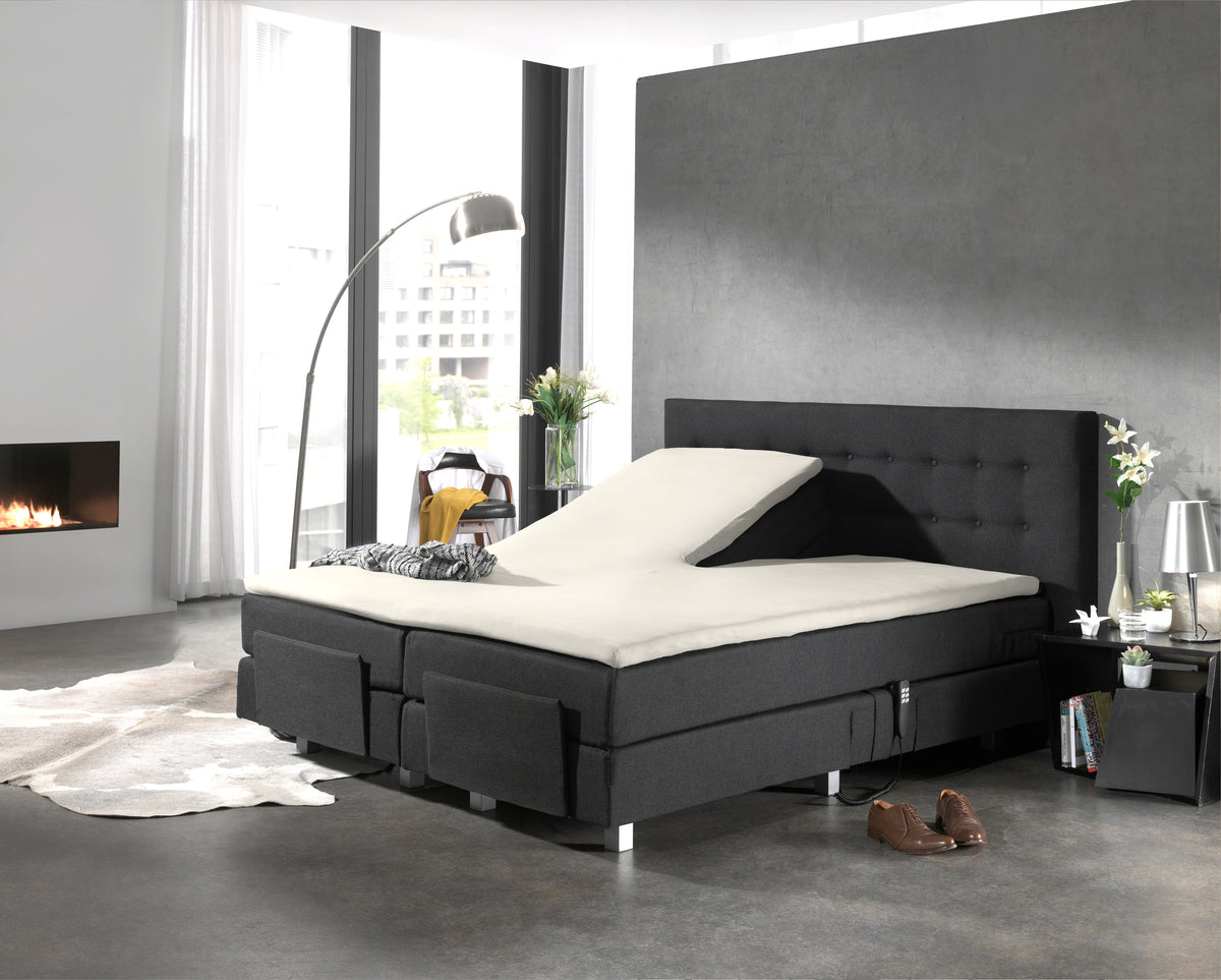 Hoeslaken split-topper katoen crème 180 x 220 cm, voor toppers tot 10 cm dik