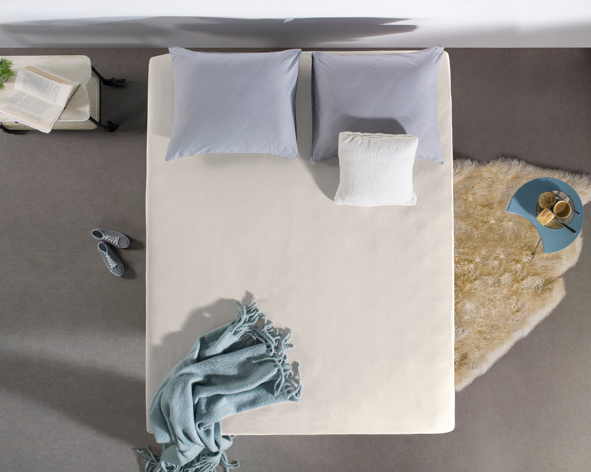 Hoeslaken katoen jersey crème 190/200 x 200/220 cm, 135 g/m², hoekhoogte 30 cm, voor boxspring en matras