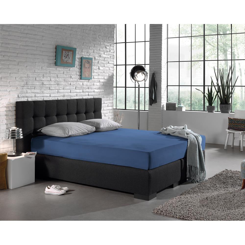 Hoeslaken jersey katoen blauw 190/200 x 200/220 cm, hoekhoogte 30 cm, 135 g/m²