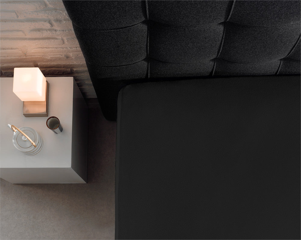 Hoeslaken jersey katoen zwart 140 x 200/220 cm, hoekhoogte 40 cm, voor boxspring en matras