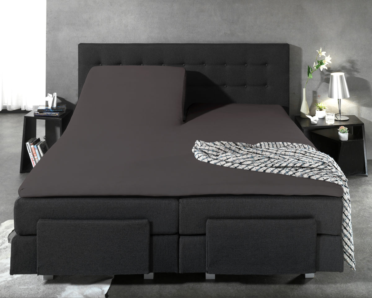 Hoeslaken splittopper katoen percal antraciet 180 x 220 cm, hoekhoogte 15 cm