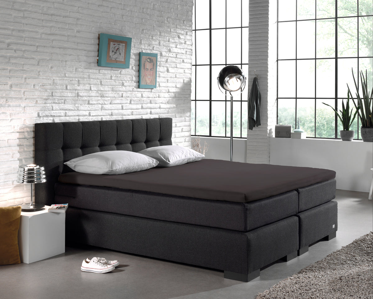 Hoeslaken splittopper katoen percal antraciet 180 x 220 cm, hoekhoogte 15 cm