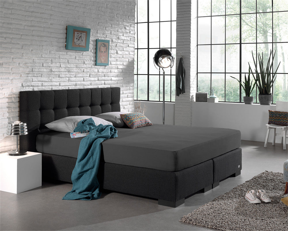 Hoeslaken jersey katoen antraciet 140 x 200/220 cm, hoekhoogte 30 cm, voor boxspring en matras