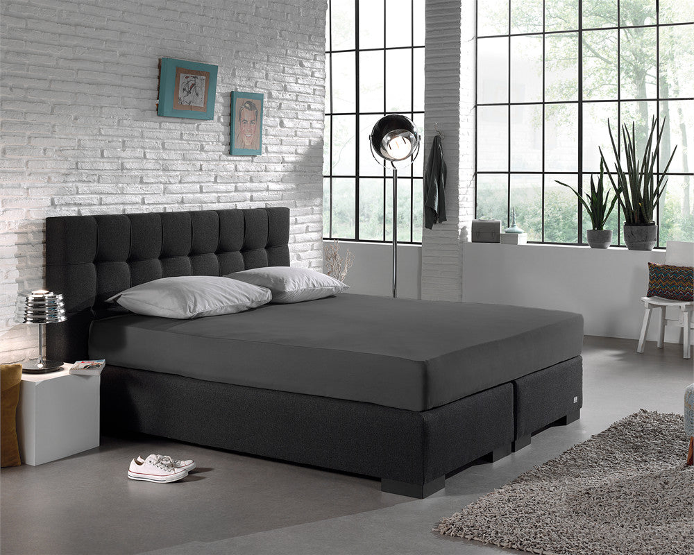 Hoeslaken jersey katoen antraciet 190/200 x 200/220 cm, hoekhoogte 30 cm, voor matras en boxspring